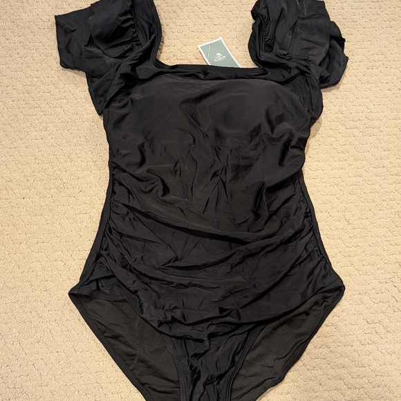 NWT Eomenie Tummy Control One Piece Swimsuit Women's Large Black - Picture 3 of 4